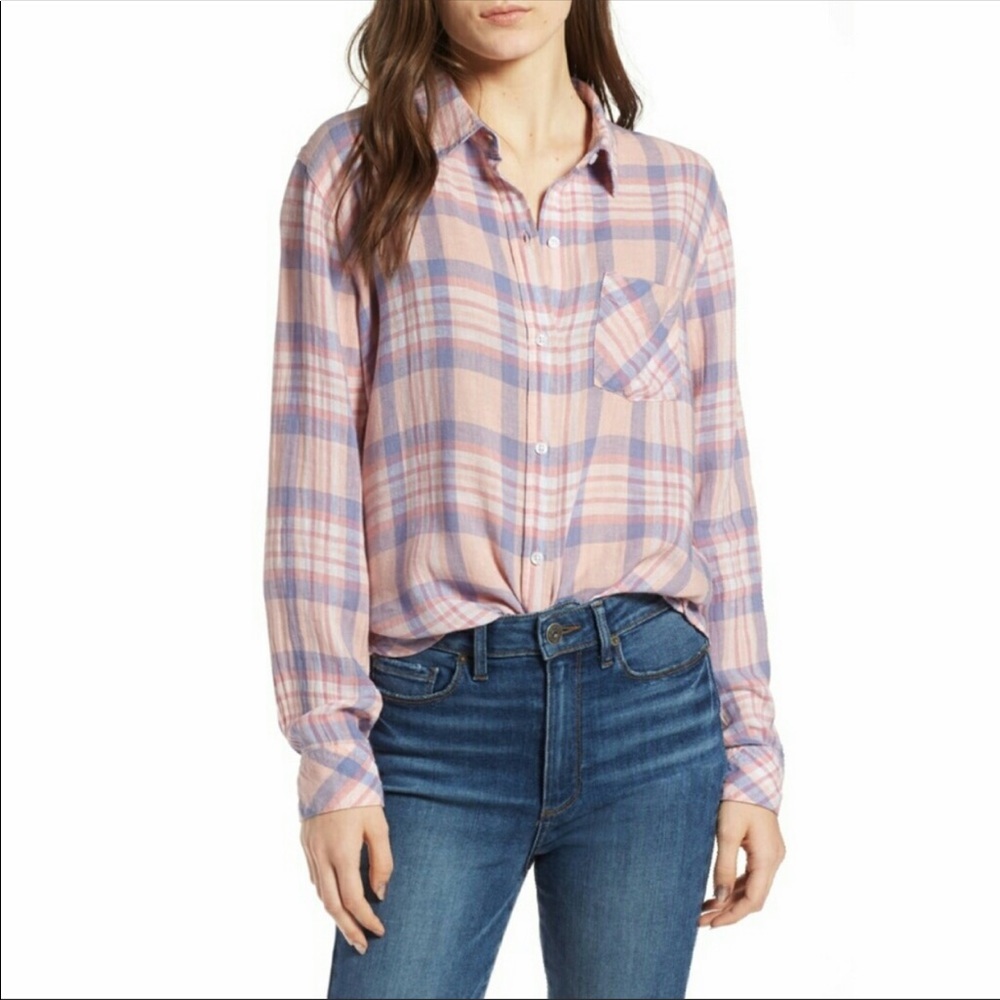 Rails Charli Peach Blush Plaid Button Down